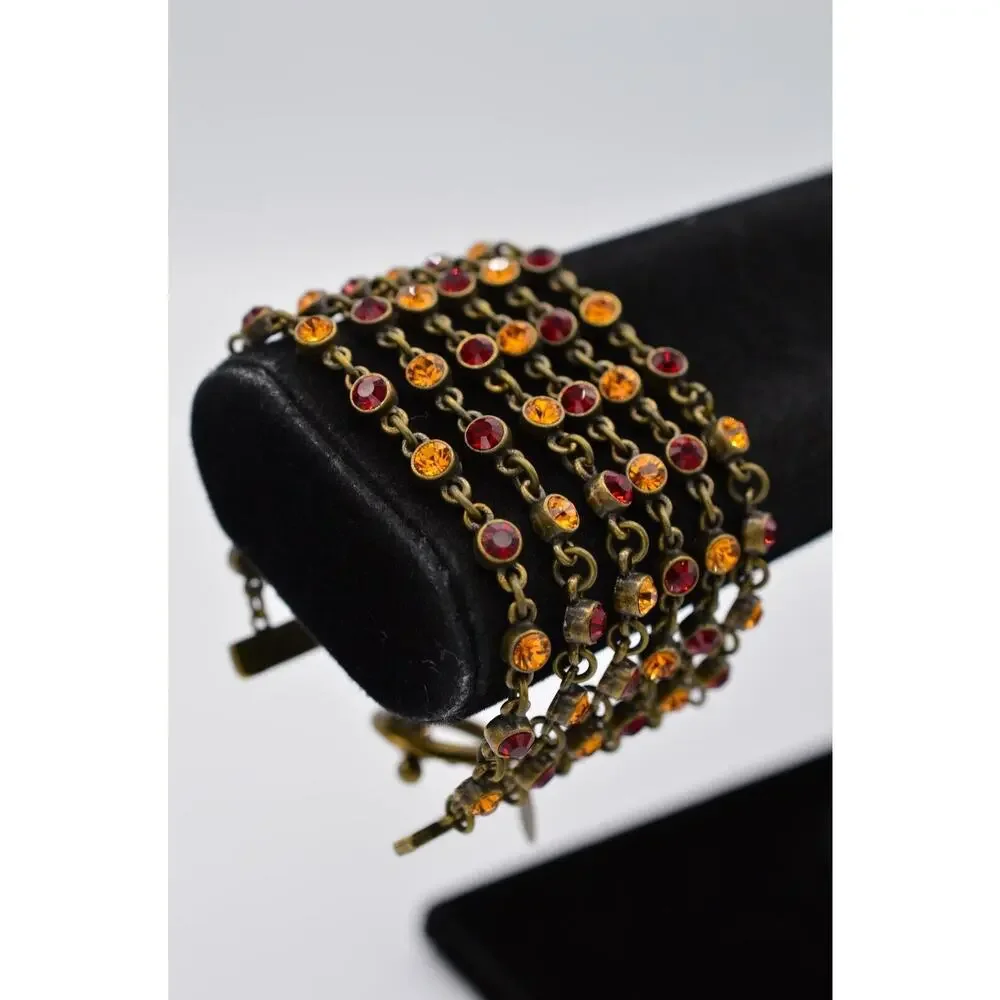 Tommassini Vintage Bracelet Red Orange Rhinestone Crystal Rustic Signed Bin5